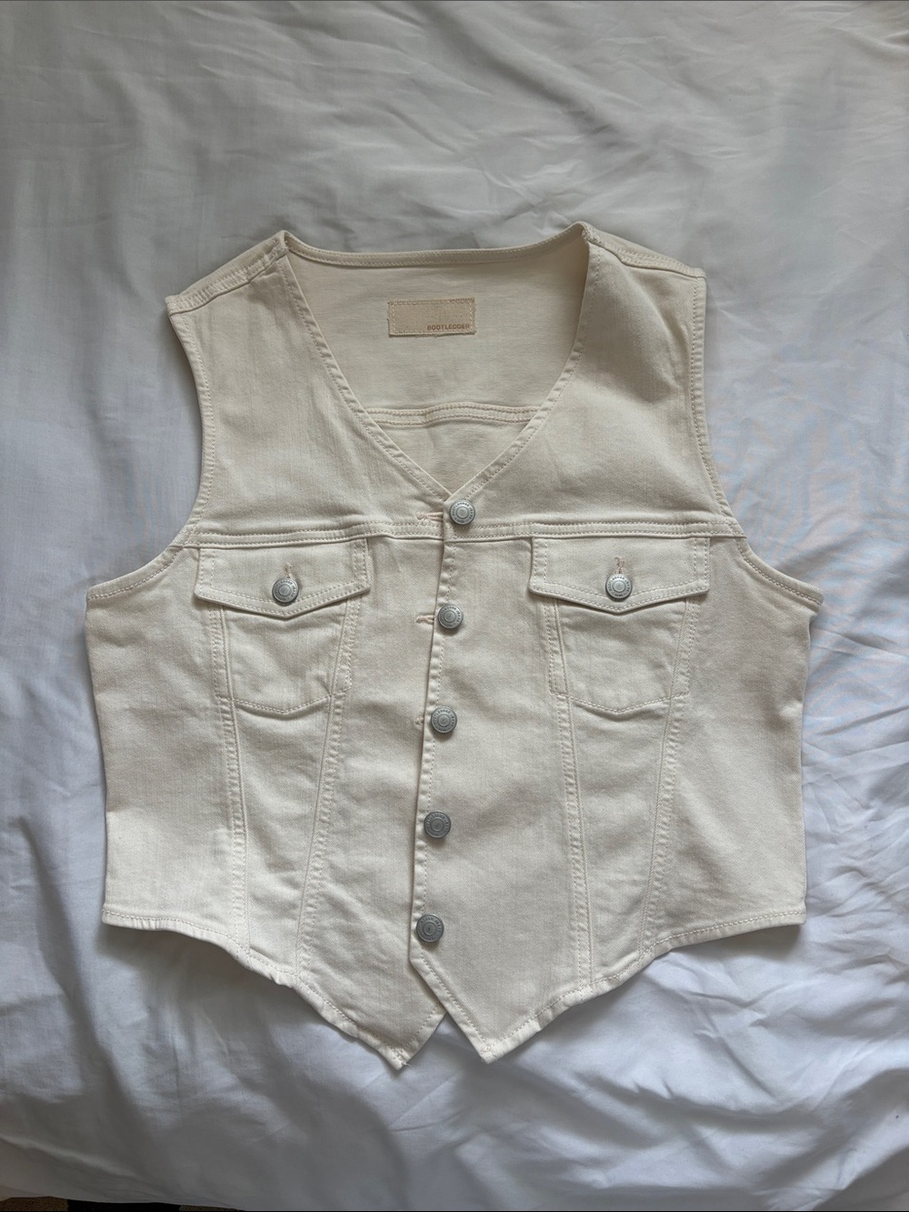 Sleeveless Cream Button-Front Denim Vest